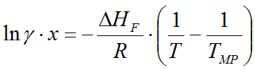 ln(gamma*x) = -dHF/R * (1/T - 1/T_MP)
